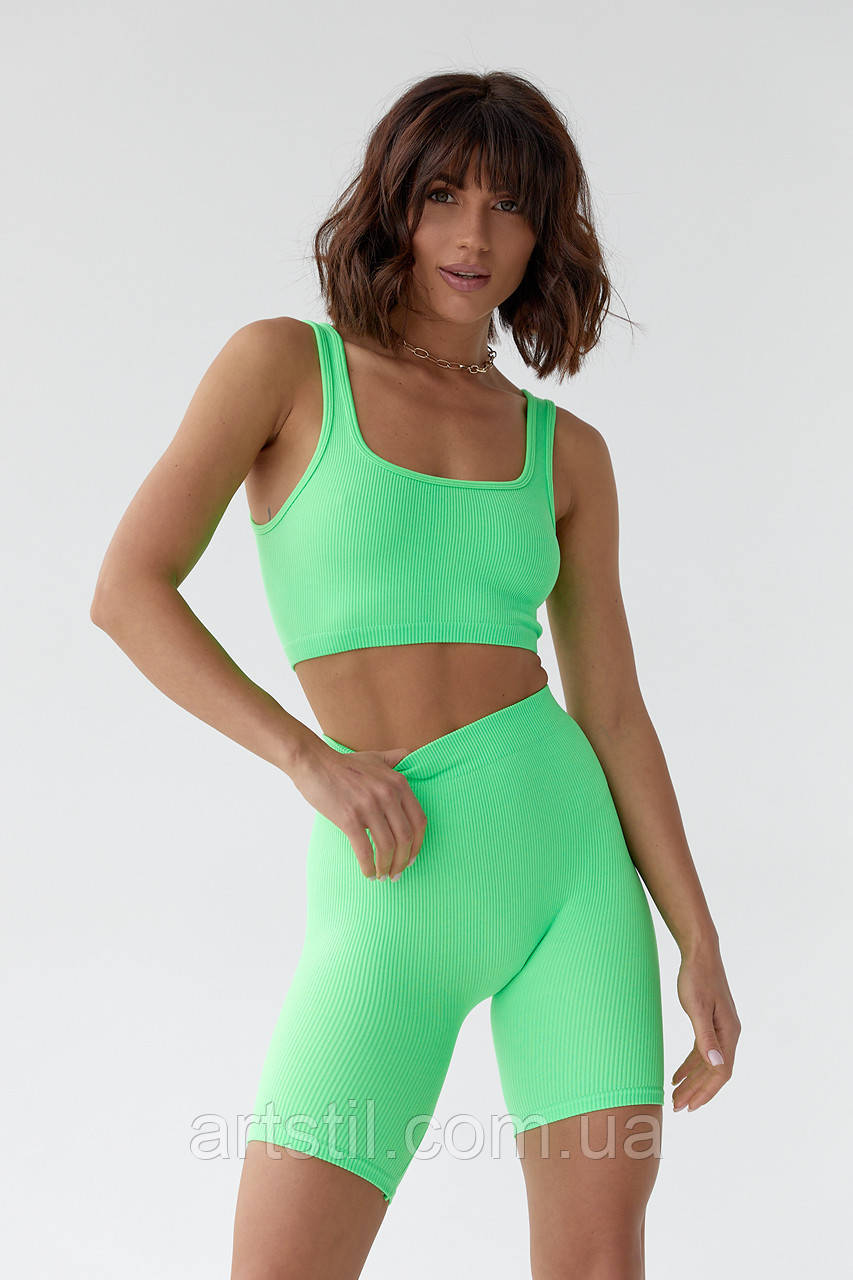 Жіночий топ з велосипедками салатовий XS/S, S/M, M/L, костюм для залу