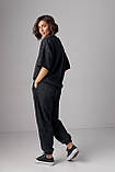 Літній спортивний чорний костюм з необробленими краями , жіночий спортивний костюм тай-дай, фото 3