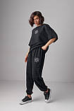 Літній спортивний чорний костюм з необробленими краями , жіночий спортивний костюм тай-дай, фото 6