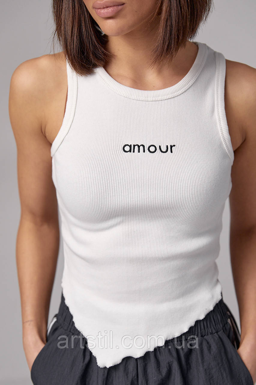 Майка жіноча з логотипом Amour, жіноча майка в рубчик