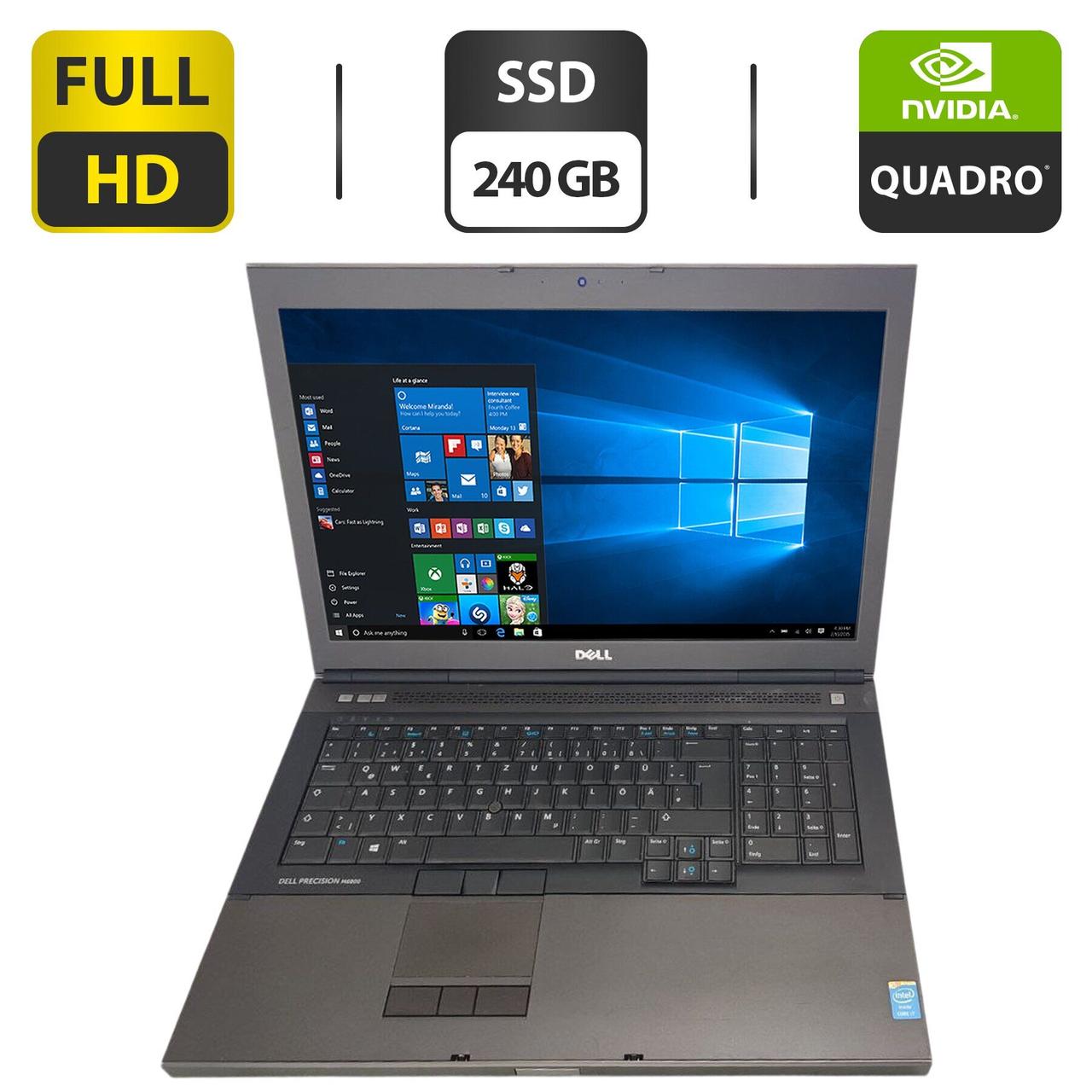 Ноутбук Dell Precision M6800/ 17.3" (1920x1080)/ Core i7-4910MQ/ 32 GB RAM/ 240 GB SSD/ Quadro K3100M 4GB