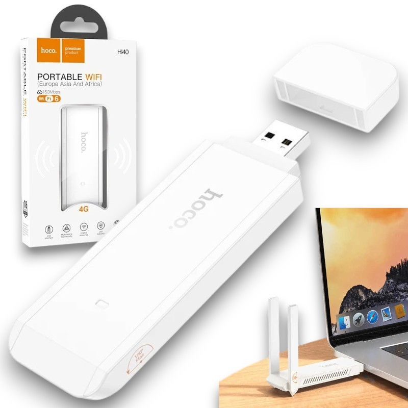 Портативний модем WiFi роутер HOCO HI40 4G LTE Wi-Fi 150Mbps 2.4 ГГц, бездротовий WiFi модем, білий