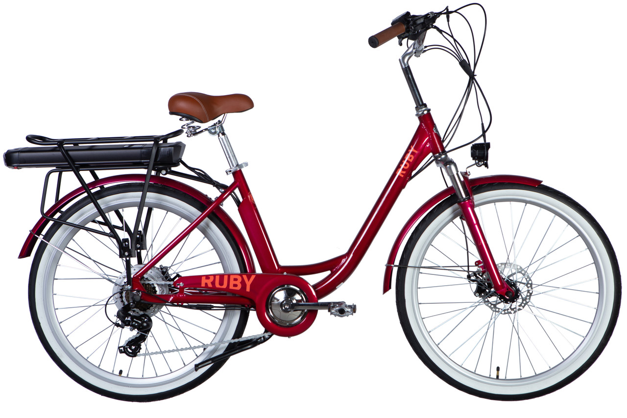 Велосипед з електроприводом 26" AL Dorozhnik eRUBY DD FR рама-17" 48B 12.5А*г 500Вт бордовий YS 7496 2025