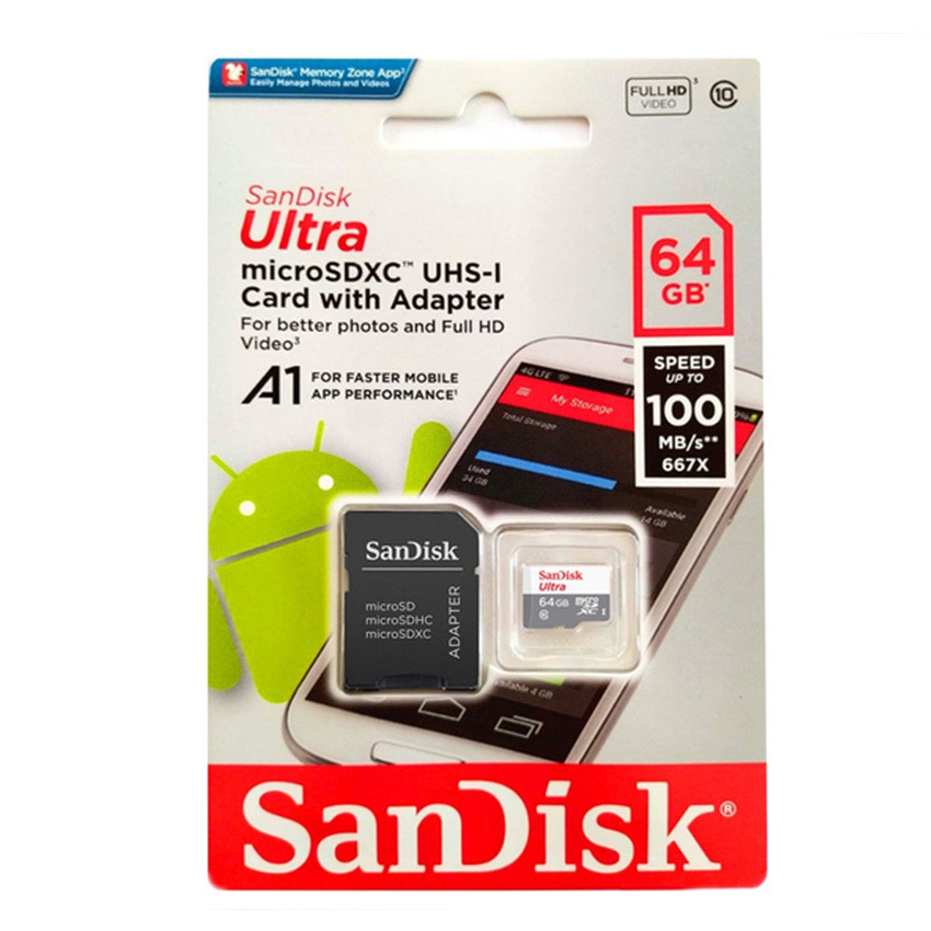 Картка пам'яті SanDisk 64 GB microSDXC 10 UHS-I Ultra флешка для телефона, планшета, камери + адаптер перехідник