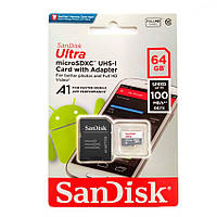 Картка пам'яті SanDisk 64 GB microSDXC 10 UHS-I Ultra флешка для телефона, планшета, камери + адаптер перехідник