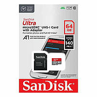 Картка пам'яті microSDXC (UHS-1) SanDisk Ultra 64 Gb class 10 A1 (140Mb/s) флешка для телефона + SD адаптер
