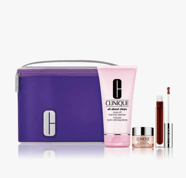 Набір Clinique для догляду за обличчям і губами (All about Clean, All About Eyes Rich, Pop Plush Creamy Lip Gloss Black Honey)