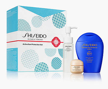 Набір Shiseido Active Sun Protection Set: очищення, антивіковий крем і сонцезахисний лосьйон SPF 60+