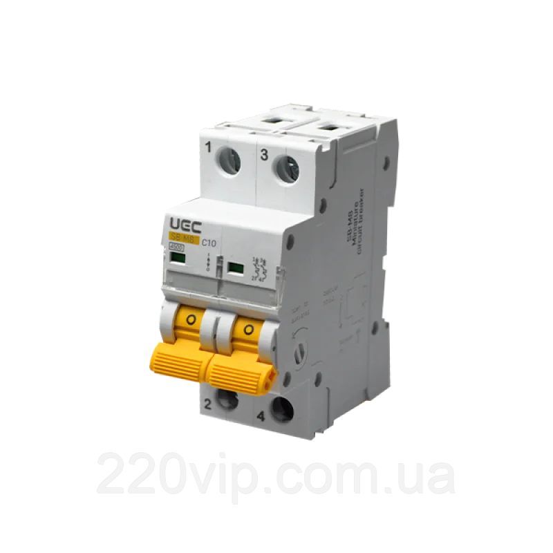 Автоматичний вимикач UEC SB-M8 2P 02A 4,5 кА C, MCB45-2-002-C УЕК, автомат модульний двополюсний, фото 1