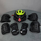 Якісний комплект захисту, шолом із козирком + наколінники, налокітники, рукавички, фото 5