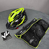 Якісний комплект захисту, шолом із козирком + наколінники, налокітники, рукавички, фото 6