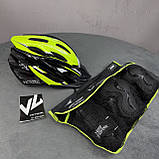 Якісний комплект захисту, шолом із козирком + наколінники, налокітники, рукавички, фото 2