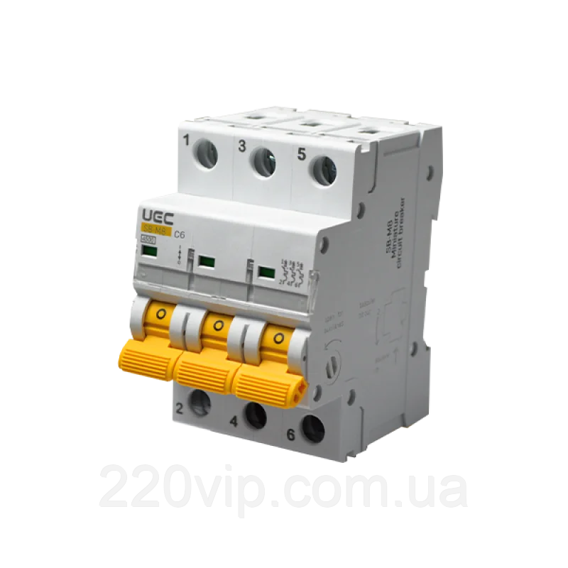 Автоматичний вимикач UEC SB-M8 3P 02A 4,5 кА C, MCB45-3-002-C УЕК, автомат модульний триполюсний, фото 1