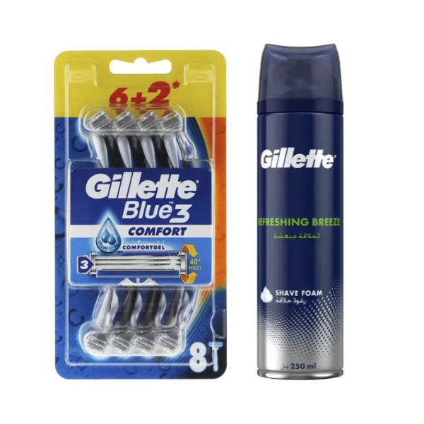 Набір Gillette Blue 3 Comfort Original (8 шт) + Піна Gillette Refreshing Breeze 250 мл