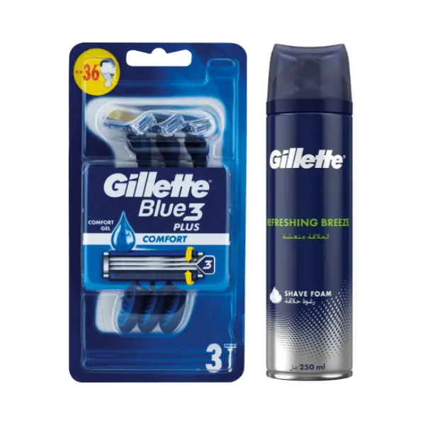 Набір Gillette Blue 3 Plus Comfort (3 шт) + Піна Gillette Refreshing Breeze 250 мл