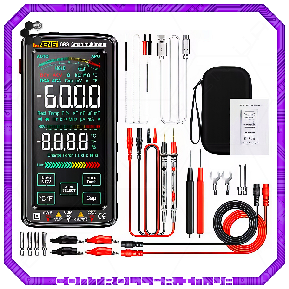 Ультрапортативний цифровий мультиметр ANENG 683 PRO Сенсорный Чорний, фото 1