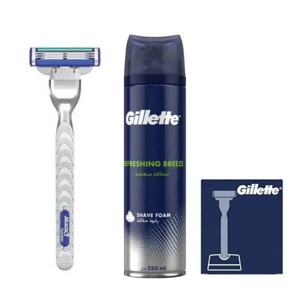 Станок для гоління Gillette Mach3 Turbo + підставка + Піна Gillette Refreshing Breeze 250 мл