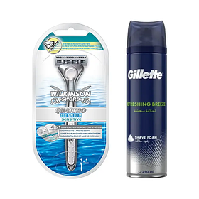Станок для гоління Wilkinson Sword Quattro Titanium Sensitive 1 картридж + Піна Gillette Refreshing Breeze 250 мл