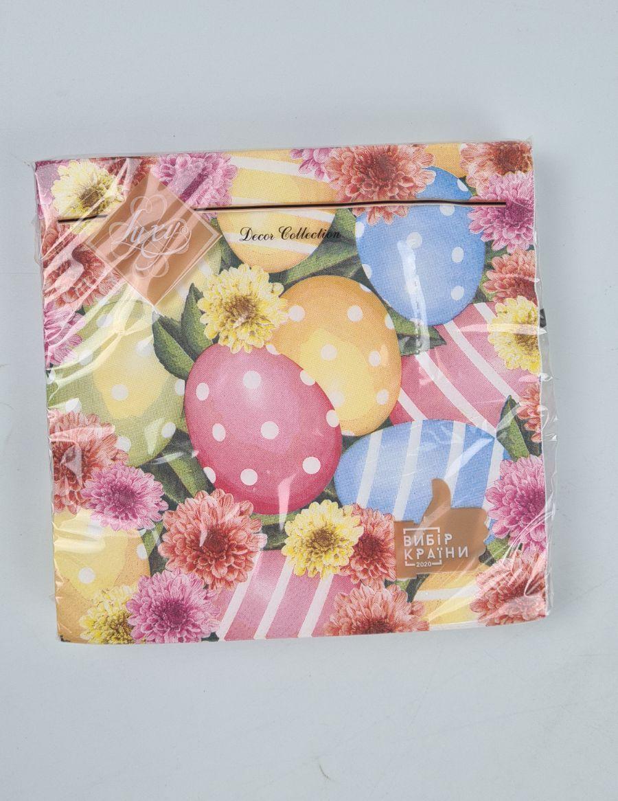 Салфетки бумажнае пасхальнае (ЗЗхЗЗ, 18шт)"Хризантемы и писанкия" Luxy (1 пачка), фото 1