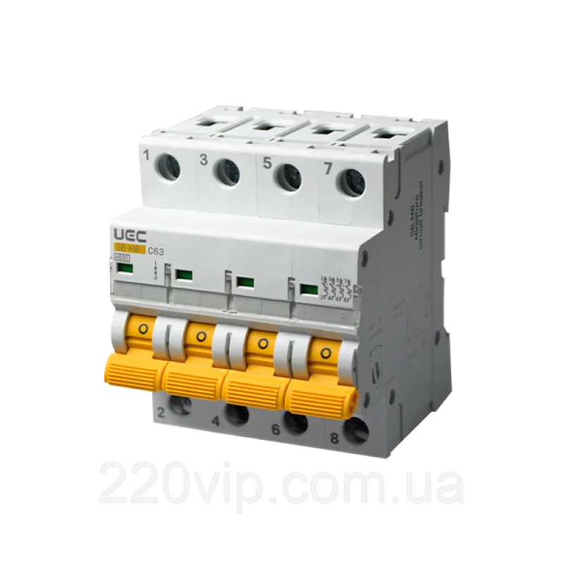 Автоматичний вимикач UEC SB-M8 4P 40A 4,5 кА C, MCB45-4-040-C УЕК автомат модульний чотириполюсний, фото 1