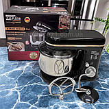 Міксер тістоміс з чашею 5 л Zepline 3500 Вт планетарний з 3 насадками і захисною кришкою на 10 режимів, фото 7