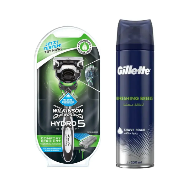 Чоловічий станок для гоління Wilkinson (Schick) Hydro 5 Sense 1 картридж + Піна Gillette Refreshing Breeze 250 мл