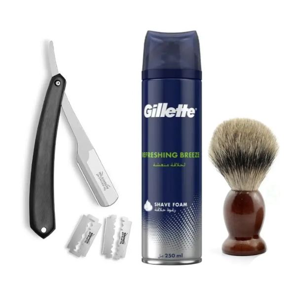 Небезпечна бритва Wilkinson Sword Barber's Style The Pioneer + Помазок Shima + Піна Gillette Refreshing Breeze 250 мл