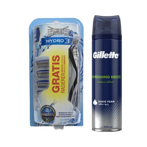 Станок для гоління Wilkinson Hydro 3 (5 картриджів) + Піна Gillette Refreshing Breeze 250 мл