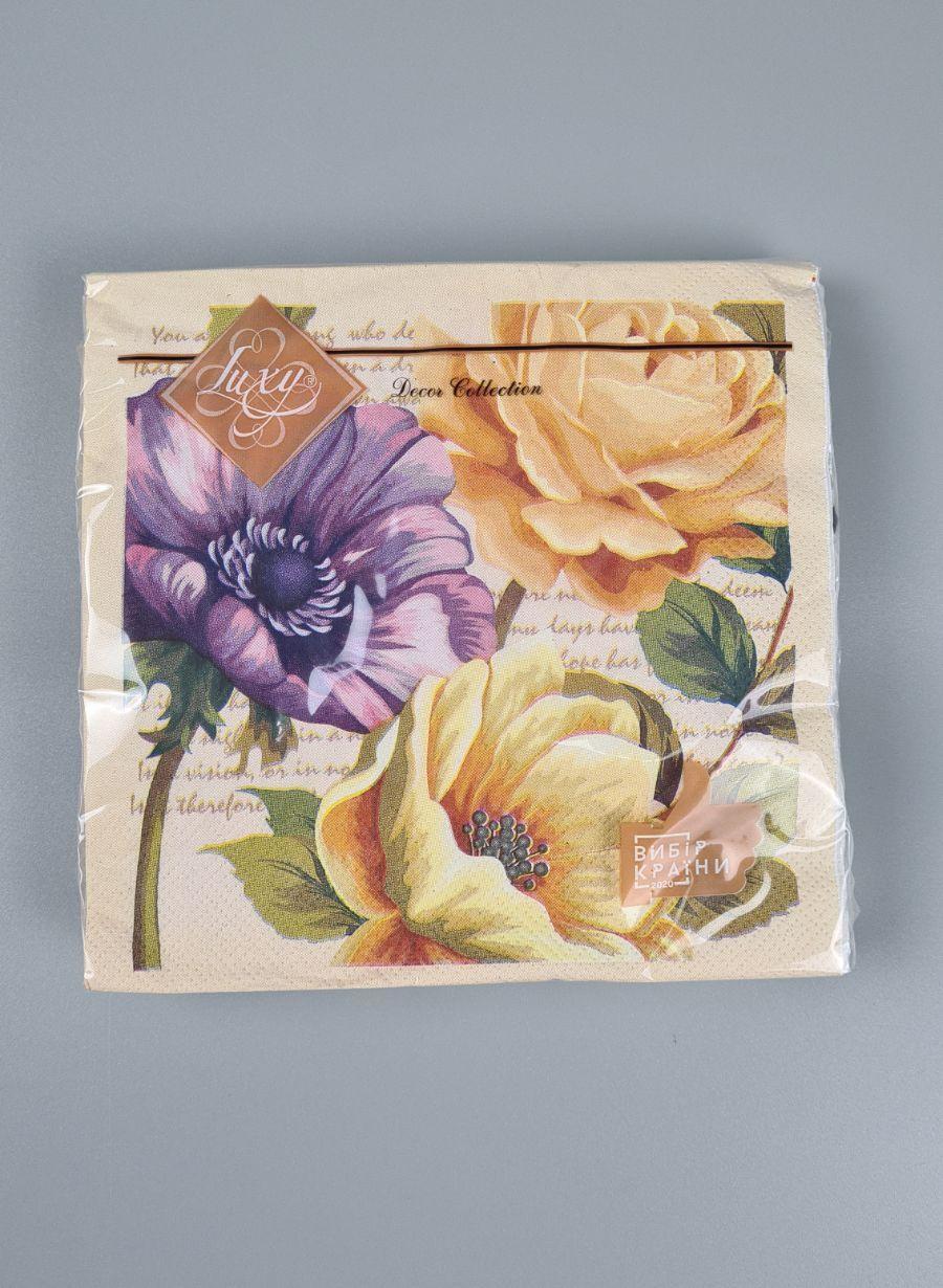Серветки паперові (ЗЗХЗЗ, 18 шт.) "Вишукані квіти" Luxy (1 пачка), фото 1