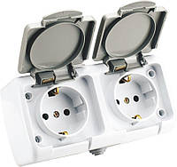 IP 54 Розетка подвійна із заземленням та кришкою 135 х 65 х 50 мм