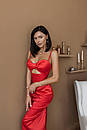 Вечірня червона атласна приталена сукня міді, фото 2