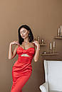 Вечірня червона атласна приталена сукня міді, фото 3