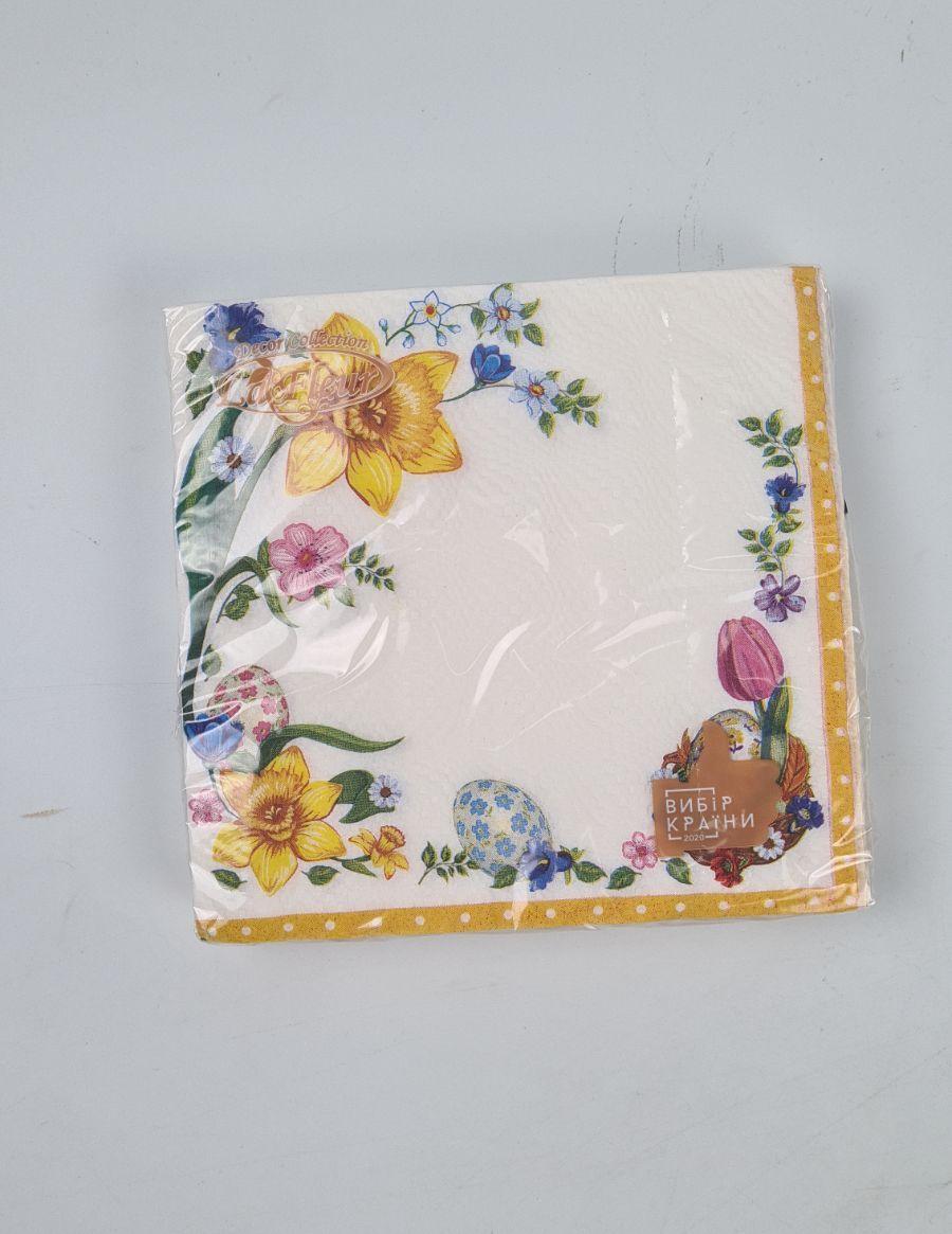 Великодня паперова двошарова серветка (ЗЗЗХЗ, 16 шт.) La Fleur "Квіти та великодні яйця "883 (1 пачка), фото 1