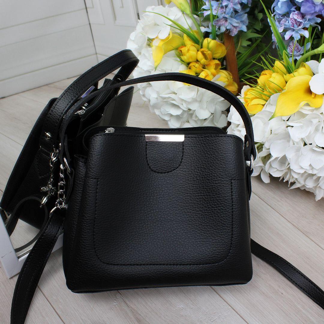 Маленька жіноча сумочка через плече невелика сумка крос-боді чорна кожзам