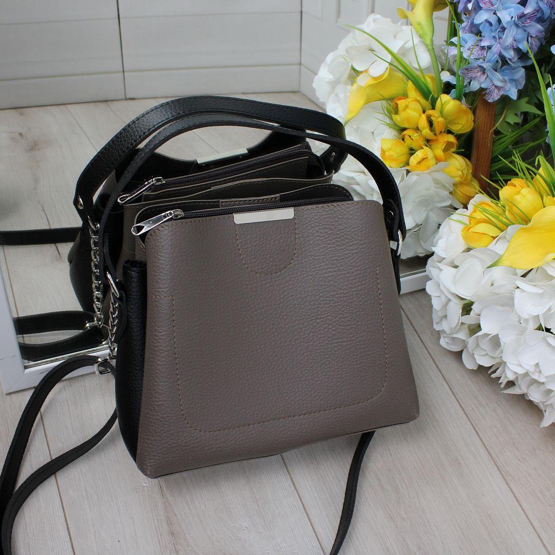 Маленька жіноча сумочка сумка через плече невелика сумка крос-боді капучино шкірзам, фото 1