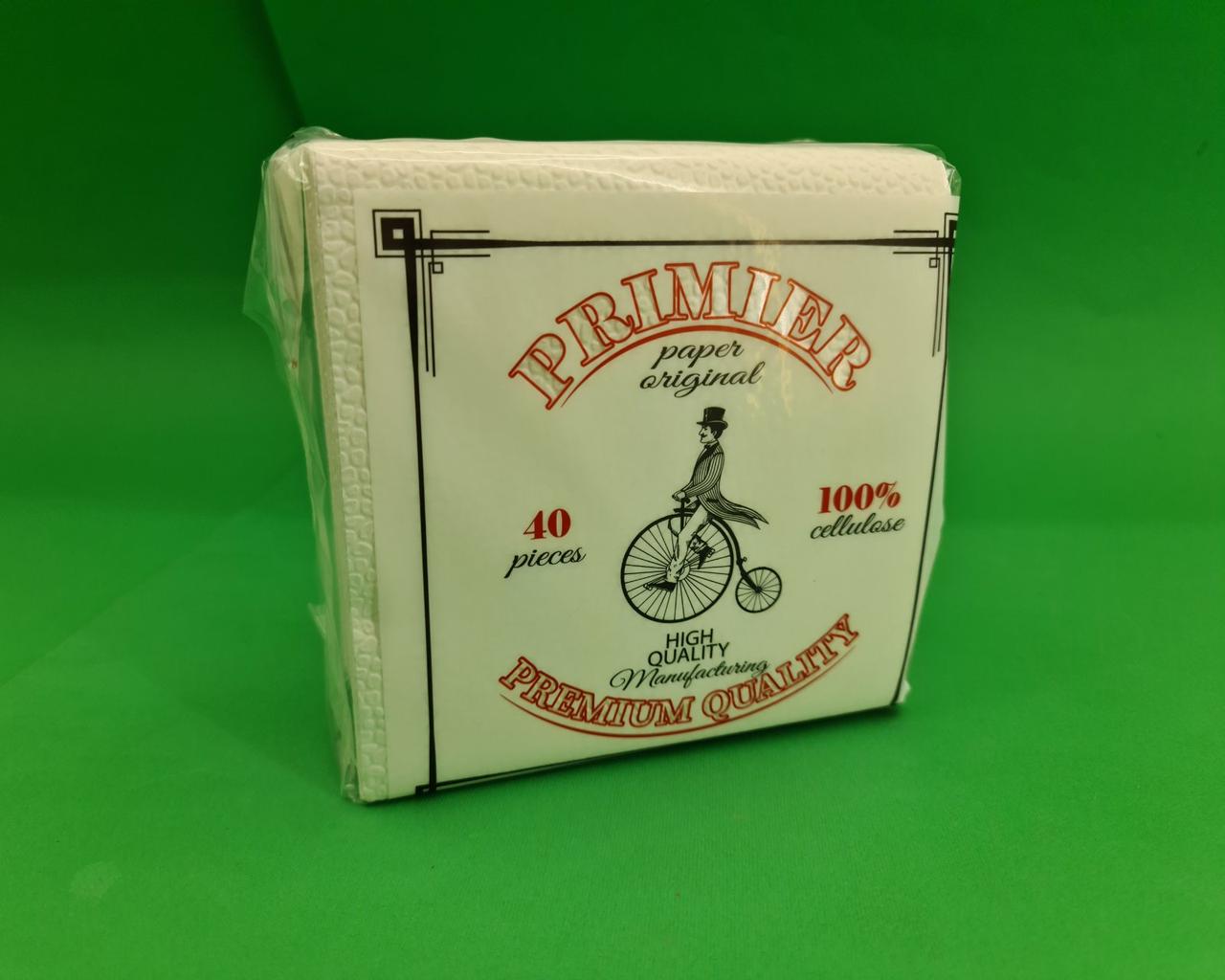 Cалветки паперові 40лист Прем'єр 2-вух шарні Біла 30х30 (12 пачка), фото 1