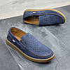 Чоловічі літні туфлі, шкіряні мокасини сині (натуральна шкіра перфорація) літо, розмір 40 41 42 43 44 45, фото 4