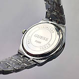 Жіночий годинник Guess (Гес) з римськими цифрами сріблястий, камінчики навколо, дата - код 2482b, фото 4