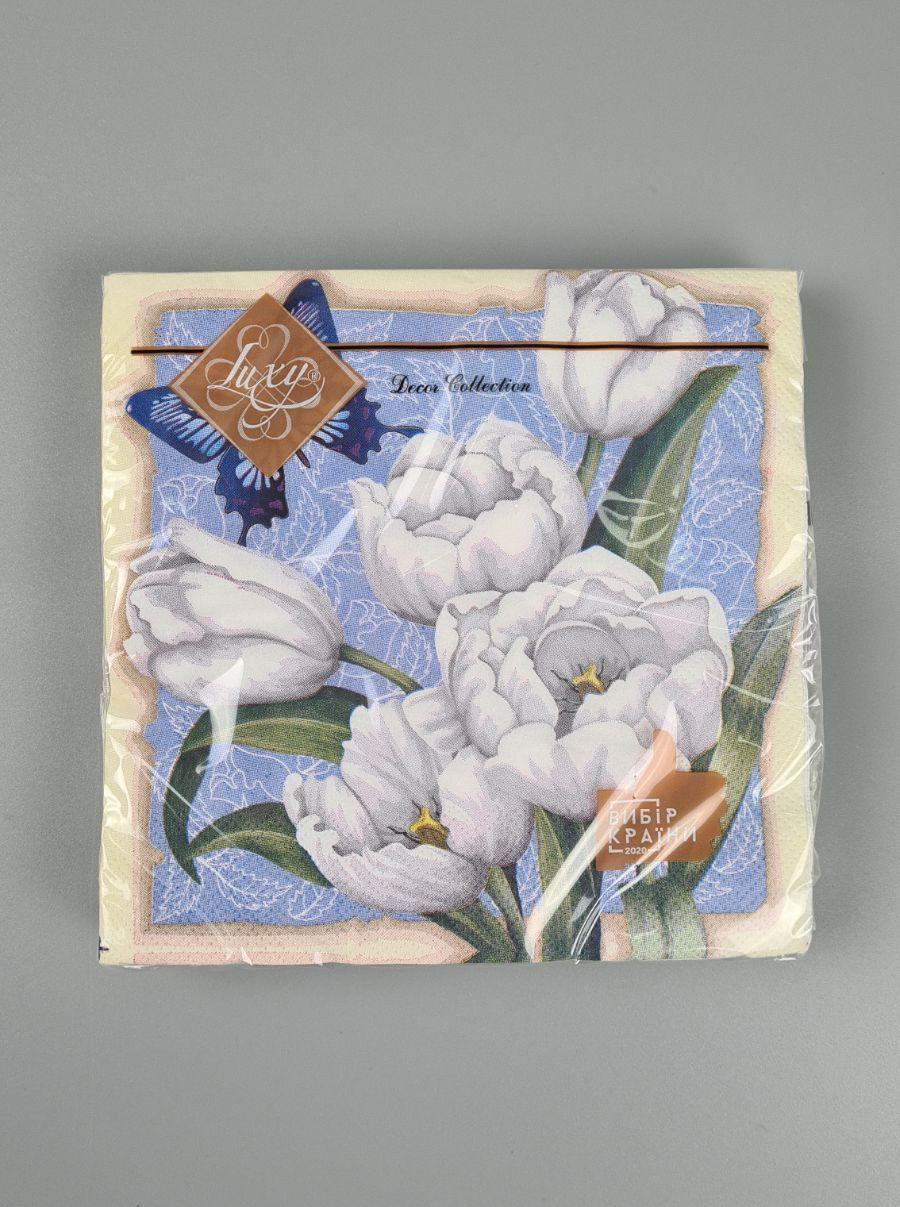 Серветки паперові (ЗЗХЗЗ, 18 шт.) "Білосні тюльпани" Luxy (1 пачка), фото 1