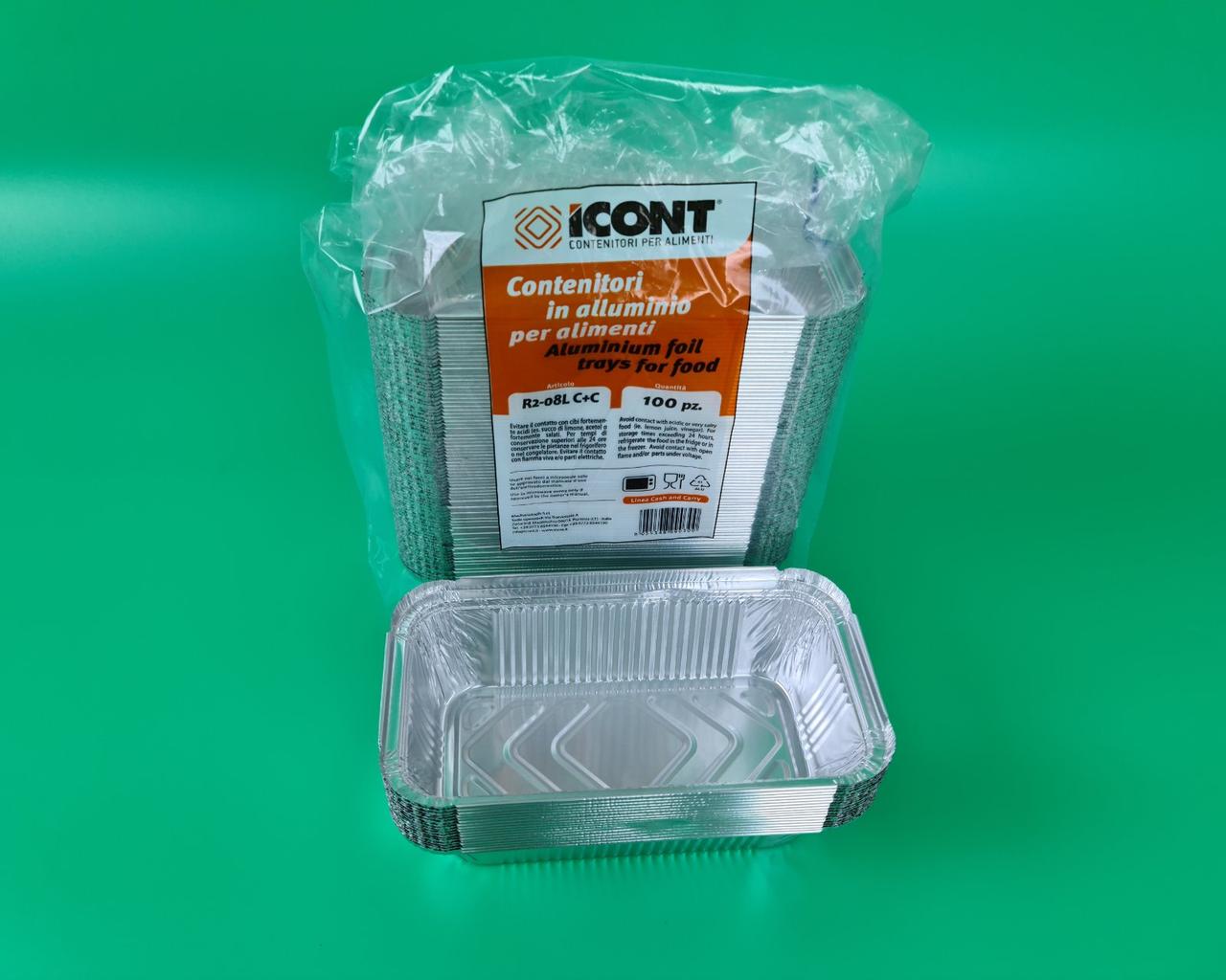 Контейнер із харчової алюмінієвої фольги прямокутний 685 мл R208L 100 шт. в пакованні (1 пачка), фото 1