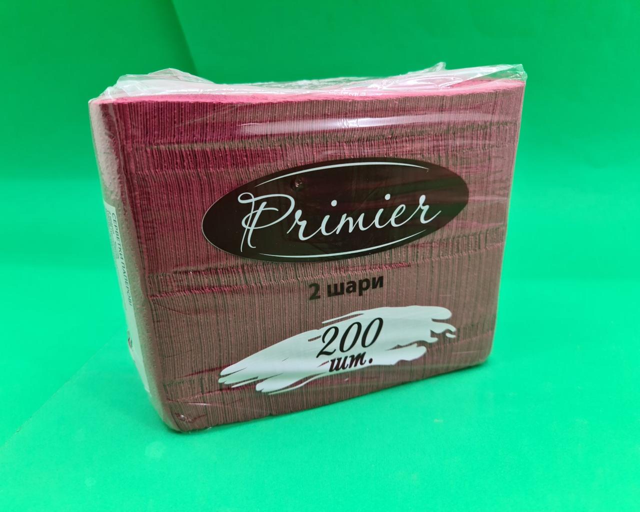Серветка 2-вух шарні 200лист Primier банкетна (30х18) Бордо (1 пачка), фото 1