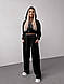 ЖЖіночий велюровий літній костюм трійка м'який прогулянковий костюм велюр кофта на блискавці топ штани палаццо, фото 2