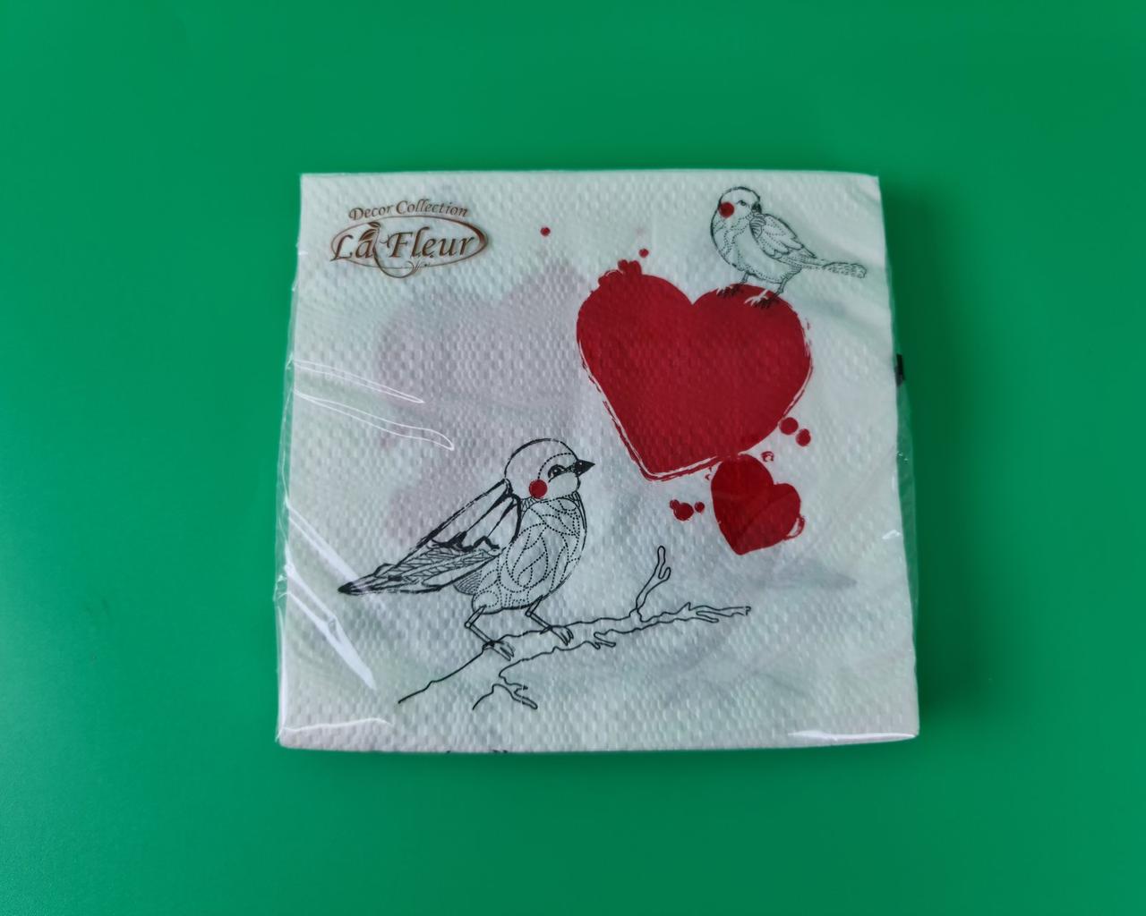 Двошарова серветка на весілля (ЗЗХЗЗ, 20 шт.) La Fleur Закохані пташки (996) (1 пачка), фото 1