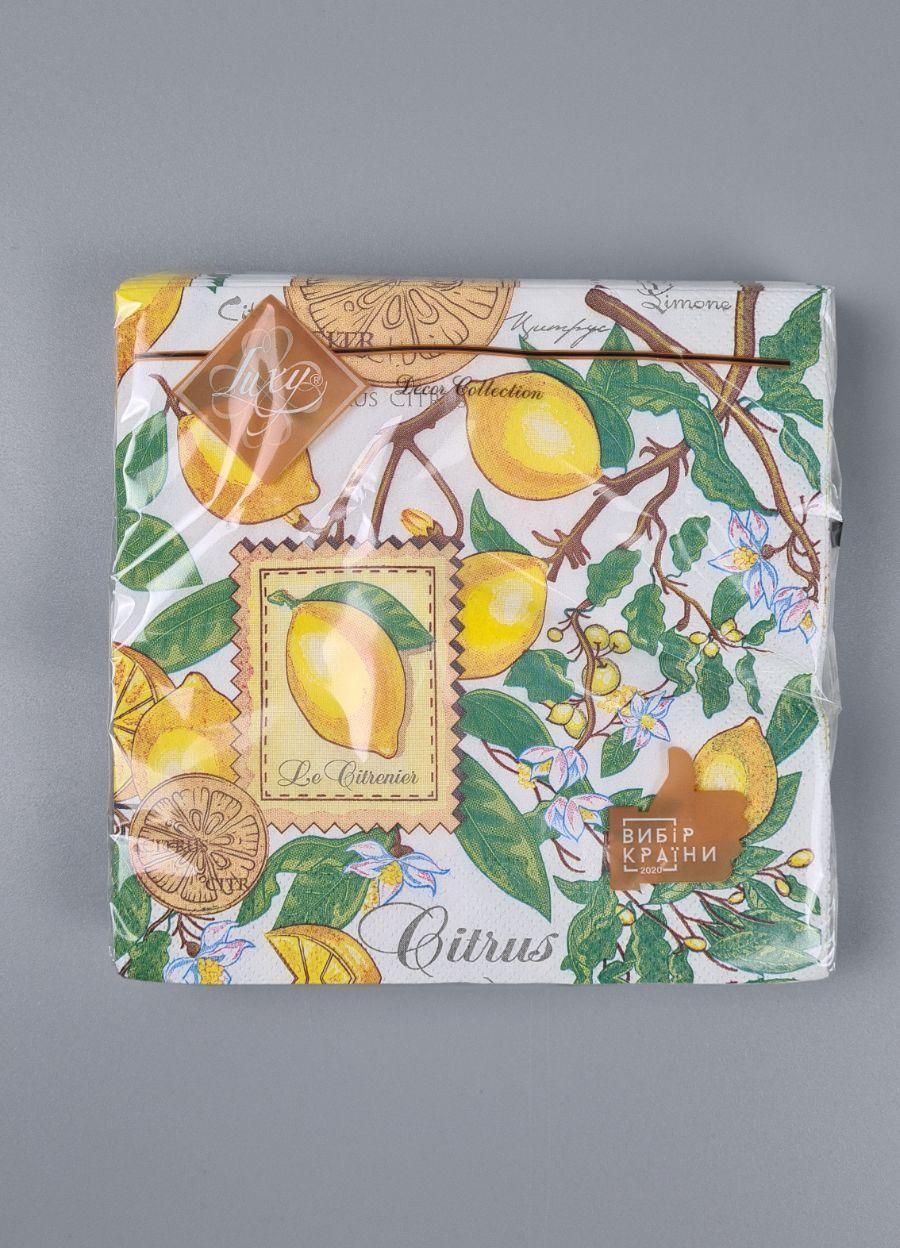 Салфетки бумажнае  (ЗЗхЗЗ, 18шт)"Лимоны " Luxy  (1 пачка), фото 1