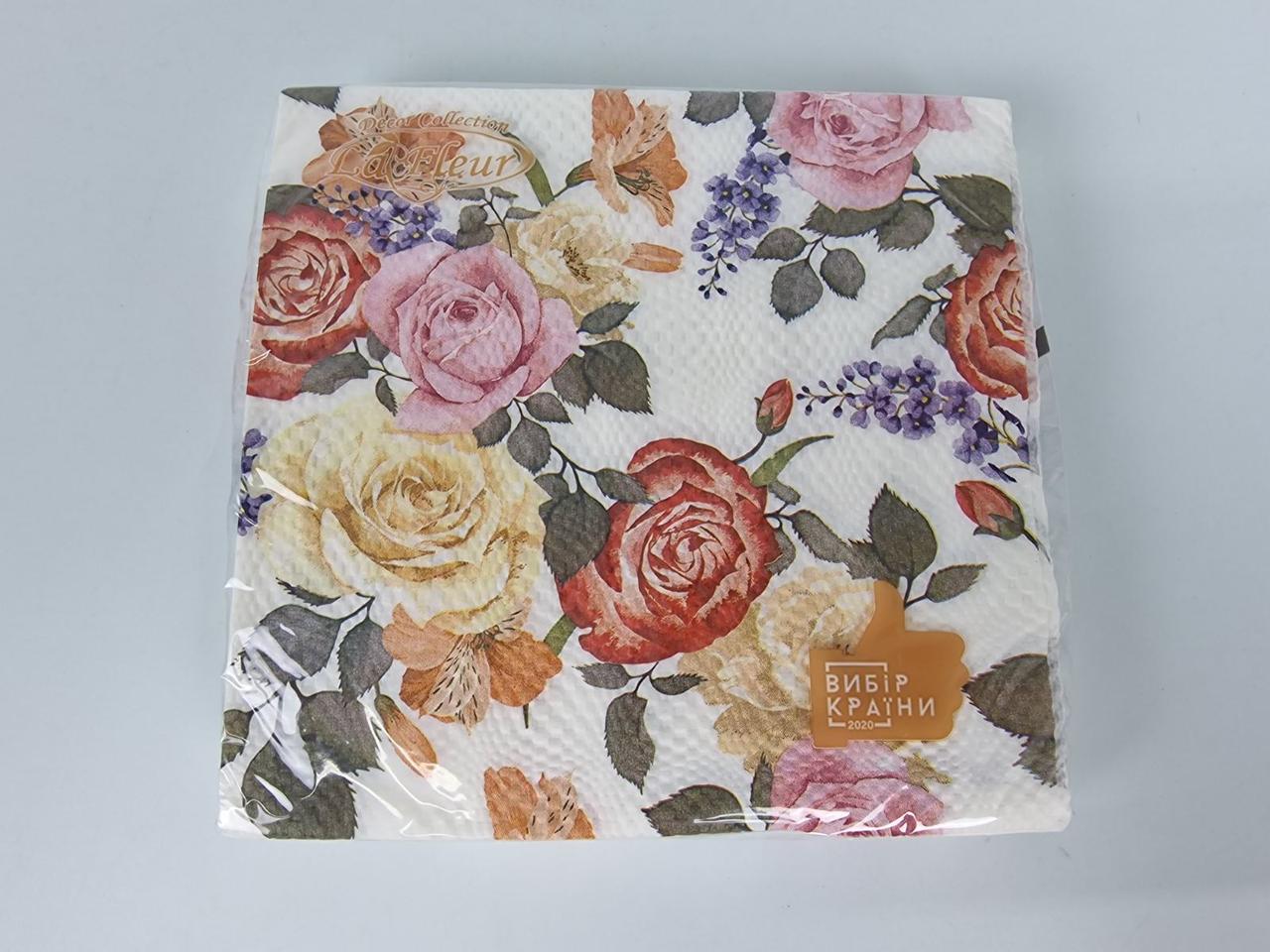 Двошарова квіткова серветка (ЗЗХЗЗ, 16 шт.) La Fleur Чудові троянди (1316) (1 пачка), фото 1
