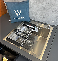 Кухонная мойка Zerix Handmade 50x50 из нержавеющей стали 304 + дозатор + универсальная корзинка