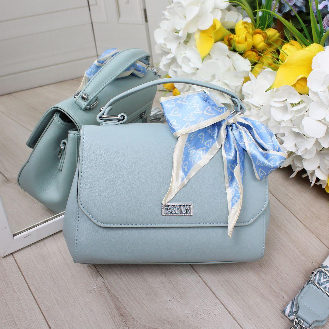Стильна жіноча сумка з хусткою класична жіноча блакитна екошкіра