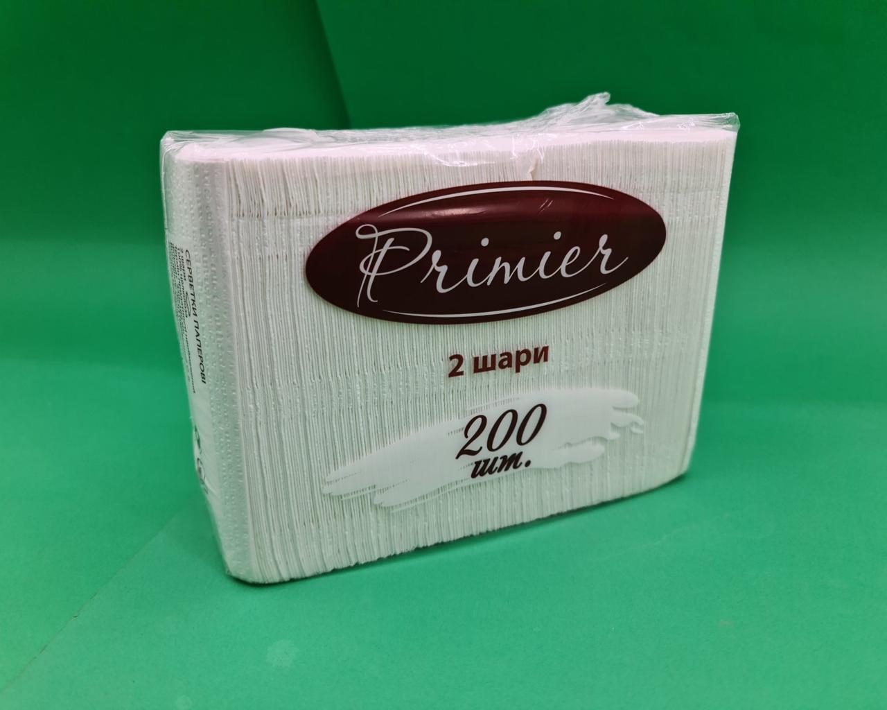 Серветка 2-вух шарні 200лист Primier банкетна (30х18) Біла (1 пачка), фото 1