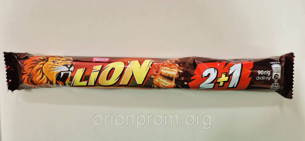 Шоколадний батончик Lion 2+1 карамель 90 г, фото 1