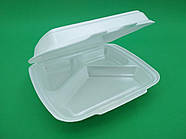 Ланчбокс зі спіненого полістиролу з кришкою (220х180х70мм 3-секційний із ВПС НР-3, білий (125 шт.)